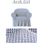 Elhoş Bürümcük Tek Kişilik Koltuk Örtüsü. Etekli Streç Esnek Lastikli Berjer Kılıfı - 80 x 120 cm - Gri