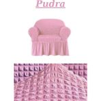 Elhoş Bürümcük Tek Kişilik Koltuk Örtüsü. Etekli Streç Esnek Lastikli Berjer Kılıfı - 80 x 120 cm - Pudra