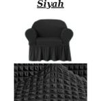 Elhoş Bürümcük Tek Kişilik Koltuk Örtüsü. Etekli Streç Esnek Lastikli Berjer Kılıfı - 80 x 120 cm - Siyah