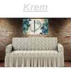 Elhoş Jakarlı 3 Kişilik Koltuk Örtüsü. Lastikli, Esnek, Yıkanabilir Koltuk, Kanepe, Çekyat Kılıfı - 180 x 230 cm - Krem
