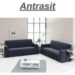 Elhoş Jakarlı 3+3 Koltuk Takımı Örtüsü. Lastikli, Esnek, Yıkanabilir Koltuk, Kanepe, Çekyat Kılıfı. MEOI292. - 180 x 230 cm - Antrasit