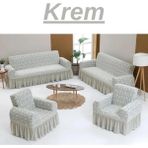 Elhoş Jakarlı 3+3+1+1 Koltuk Takımı Örtüsü. Lastikli, Esnek, Yıkanabilir Koltuk, Kanepe, Çekyat Kılıfı - 180 x 230 cm - Krem