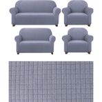 Elhoş Likrali 3+2+1+1 Lastikli Koltuk Takımı Kılıfı. Çekyat Koltuk Örtüsü Streç Esnek Kanepe Kılıfı UERE539. - 180 x 230 cm - Gri