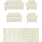 Elhoş Likrali 3+2+1+1 Lastikli Koltuk Takımı Kılıfı. Çekyat Koltuk Örtüsü Streç Esnek Kanepe Kılıfı UERE539. - 180 x 230 cm - Krem