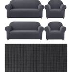 Elhoş Likrali 3+3+1+1 Lastikli Koltuk Takımı Kılıfı. Çekyat Koltuk Örtüsü Streç Esnek Kanepe Kılıfı - 180 x 230 cm - Antrasit