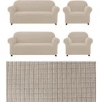 Elhoş Likrali 3+3+1+1 Lastikli Koltuk Takımı Kılıfı. Çekyat Koltuk Örtüsü Streç Esnek Kanepe Kılıfı - 180 x 230 cm - Vizon