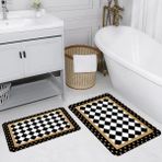 Eliana Home Dijital Baskı Modern Banyo Halısı Ikili Banyo Paspası LNA5146 100X60+60X50 cm - Siyah