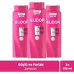 Elidor Güçlü ve Parlak Saç Bakım Şampuanı Parfümsüz 650 ml x3 Canlandırıcı Etki ile