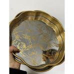 Elif Aksesuar Aynalı 2 Li Dekoratif Tepsi Gül Desenli 34CM-35CM - Gold