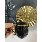 Elif Aksesuar Lvn Kabak Porselen Kapaklı Kupa - Siyah - Altın - 200 ml