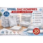 Elif Asya Ceyiz Tekstil Steril Gaz Kompres 30X80 cm 2'li 10 Paket Tel Tel Yara Bakım Kompresi