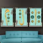 Elif Lam Mim-3 Temalı Aynalı Çerçeveli 3 lü Kanvas Tablo Seti 150x70 cm SETS0030