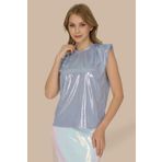 Elif Naz Moda Evi bebek mavisi parlak kolsuz vatkalı oversize t-shirt