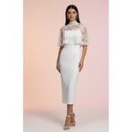 Elif Naz Moda Evi beyaz fıransız dantel etol ip askılı straplez midi elbise
