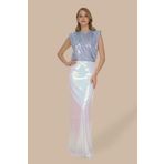 Elif Naz Moda Evi hologram beyaz payetli uzun çan etek