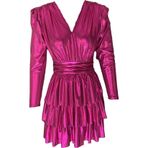 Elif Naz Moda Evi Parlak Metalik Pembe Plise Elbise