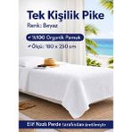 Elif Nazlı Perde Tek Kişilik Pike - %100 Organik Pamuk - Dört Mevsim-Beyaz - 180 x 240 cm