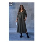 Elif Özbey Butik Haki Fermuarlı Modal Çan Elbise