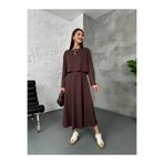 Elif Özbey Butik Kahverengi Modal Bluzlu İkili Takım Elbise