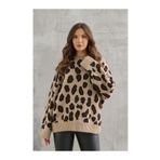 Elif Özbey Butik Leopar Desenli Oversize Kazak
