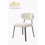 ELİF SANDALYE Duru Sandalye | Krem Bukle Kumaş Ahşap Detaylı Modern Metal Ayaklı Yemek Sandalyesi