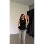elif teke Çelik Doku Volanlı Bluz Siyah