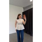 elif teke Livia Sıfır Kol Altı Fırfırlı Bluz Ekru
