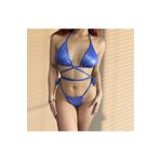 elifbilginbutik lacivert deri görünümlü üst üçgen yüksek bel arkası tanga model kadın bikini takımı mayo