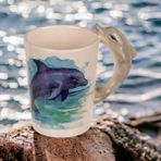 Elifeshop 3d Animal Mug Serisi Özel Motifli El Boyaması Yunus Balığı Tasarımlı Kahve Fincanı Kupa Bardak 300 Ml - Siyah - Beyaz - Gri - Kırmızı