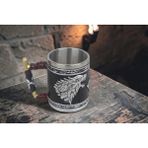 Elifeshop 3D Game Of Thrones Stark Kurt Tasarımlı Kupa Paslanmaz Çelik Iç Hazneli Kulplu Bardak 400 ml - 1 Adet - 400 - 499 ml