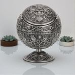 Elifeshop Lüks Gül Motifli Metal Top Rüzgar Geçirmez Küllük Tütsülük Çok Fonksiyonlu Dekoratif Obje Biblo 12CM - Gümüş