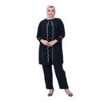 ELİFNAZ KADIN BÜYÜK BEDEN PETEK KUMAŞ PANTOLONLU İKİLİ ANNE ABİYE TAKIM Gül