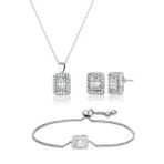 Elika Silver Kadın Baget Taşlı Kolye Küpe Bileklik Set