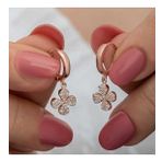 Elika Silver Kadın Sallantılı Tekli Yonca Nano Zirkon Taşlı Rose Gold Kaplama 925 Ayar Gümüş Küpe