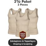 Elilom Erkek Korse Atlet 3’lü Paket – Bel, Göğüs ve Göbek Toparlayıcı, Destekleyici ve Sıkılaştırıcı Ten - 2XL - Ten - Bej