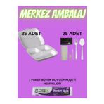 ELİMER 3 Göz Köpük Kullan At Tek Kullanımlık Yemek Tabağı Kapaklı 25 Adet + 6 Lı Set Tek Kişilik Paketde