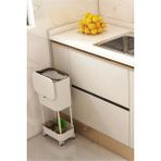 Eliosa 15 Litre Tek Raf Üniteli Tekerlekli Fonksiyonel Kapaklı Banyo ve Mutfak Çöp Kovası - Beyaz - 15 lt