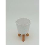 Eliosa Seramik Ahşap Ayaklı Kaktüs Saksısı 10 cm - Beyaz