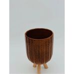 Eliosa Seramik Ahşap Ayaklı Orkide Saksısı 13 cm - Kahverengi