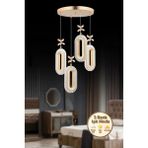 Elips Model 4'lü Gold 3 Renk Modu Ledli Kristal Taşlı Modern Salon Mutfak Oturma Odası LED Avize - Altın