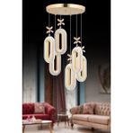 Elips Model 6'lı Gold 3 Renk Modu Ledli Kristal Taşlı Modern Salon Mutfak Oturma Odası LED Avize - Altın