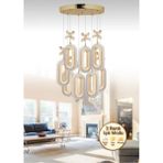Elips Model 8'li Gold 3 Renk Modu Ledli Kristal Taşlı Modern Salon Mutfak Oturma Odası LED Avize - Altın