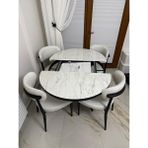 Elips Yuvarlak Açılır Masa Sandalye Takımı Mdf 100X100 - Beyaz Mermer - Siyah