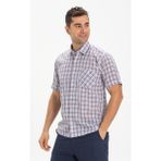 Eliş Şile Bezi Büyük Beden Kısa Kol Şile Bezi Tek Cepli Erkek Gömlek Mor Kareli - 3XL