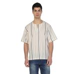 Eliş Şile Bezi Ekru Gri Çizgili 3028 Büyük Beden Kısa Kol Şile Bezi Bisiklet Yaka Erkek Tshirt