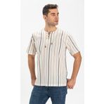 Eliş Şile Bezi Ekru Gri Çizgili 3028 Kısa Kol Şile Bezi Zımbalı Erkek Tshirt