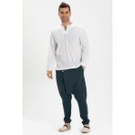 Eliş Şile Bezi Eliş Uzun Kol Beyaz Erkek Tshirt Bisiklet Yaka Günlük Şile Bezi Dokuma Kumaş - XL