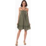 Eliş Şile Bezi Haki Alanya Boyundan Bağlamalı Kısa Yazlık Müslin Elbise