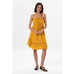 Eliş Şile Bezi Hardal Alanya Boyundan Bağlamalı Kısa Yazlık Müslin Elbise