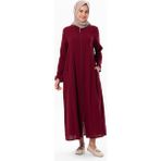 Eliş Şile Bezi Hicran Şile Bezi Fermuarlı Mevsimlik ve Yazlık Ferace Bordo Brd - 3XL